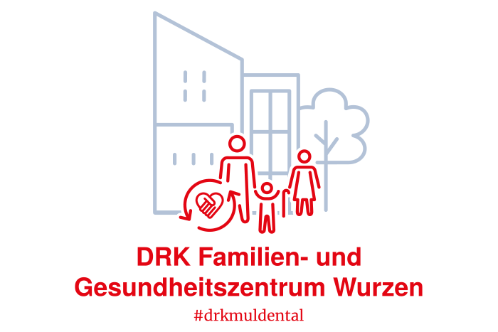 Das Logo des Familien und Gesundheitszentrums zeigt Pictogramme des Gebäude und einer Familie.